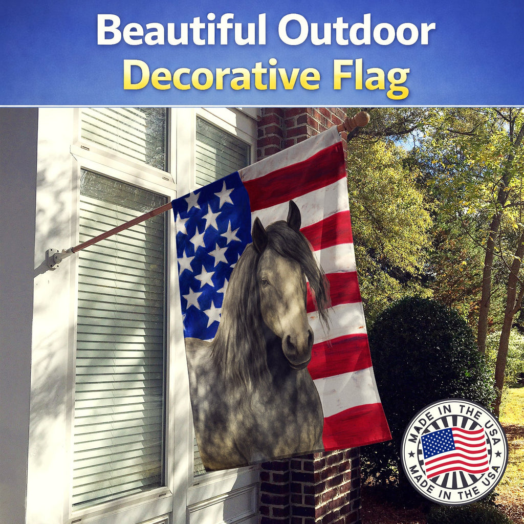 Dapple Gray Gypsy Vanner Horse American House Flag 28x40 Porch Sleeve Pole Decorative Outside Yard Banner Artwork Wall Hanging, Polyester