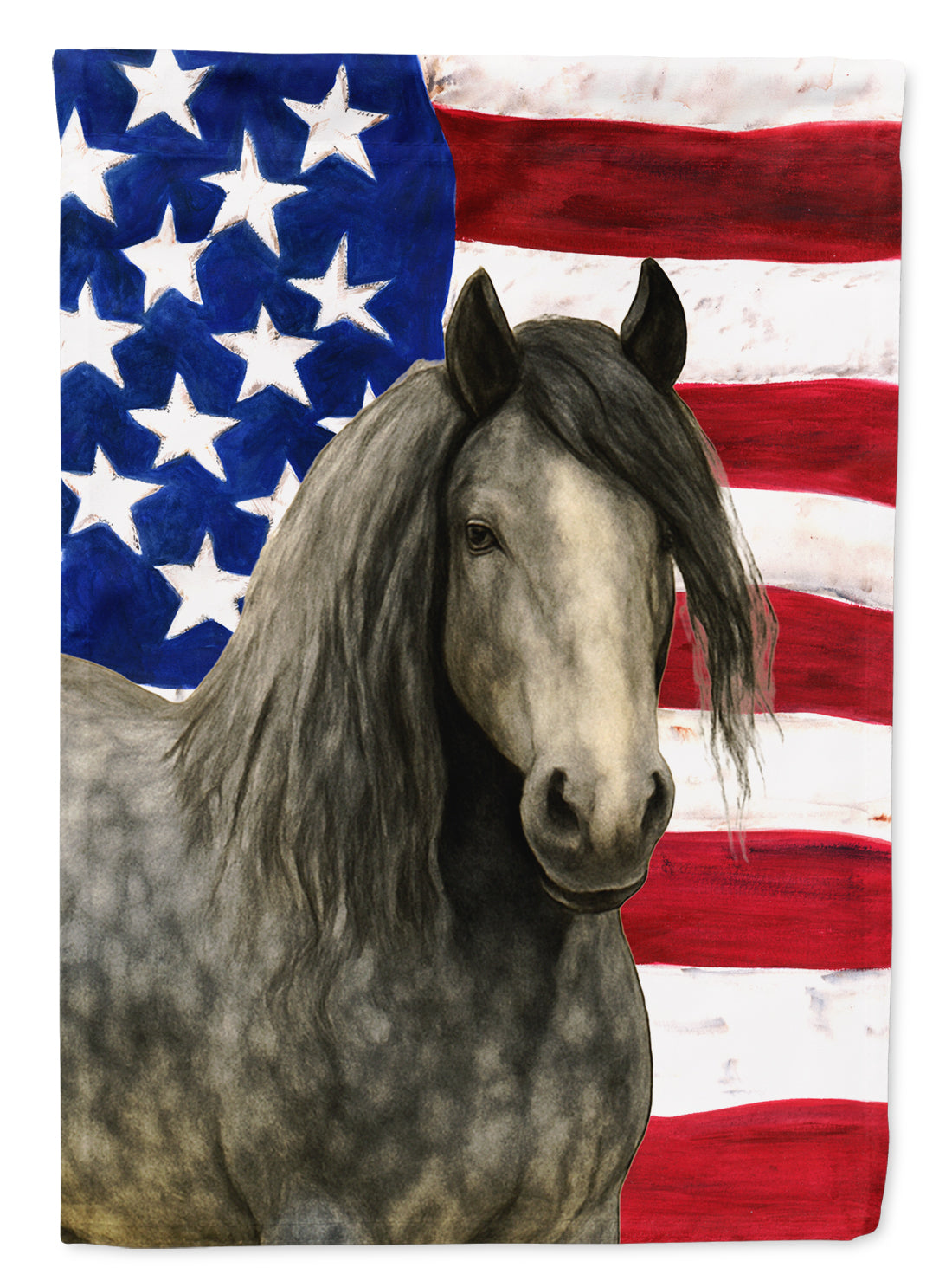 Dapple Gray Gypsy Vanner Horse American House Flag 28x40 Porch Sleeve Pole Decorative Outside Yard Banner Artwork Wall Hanging, Polyester