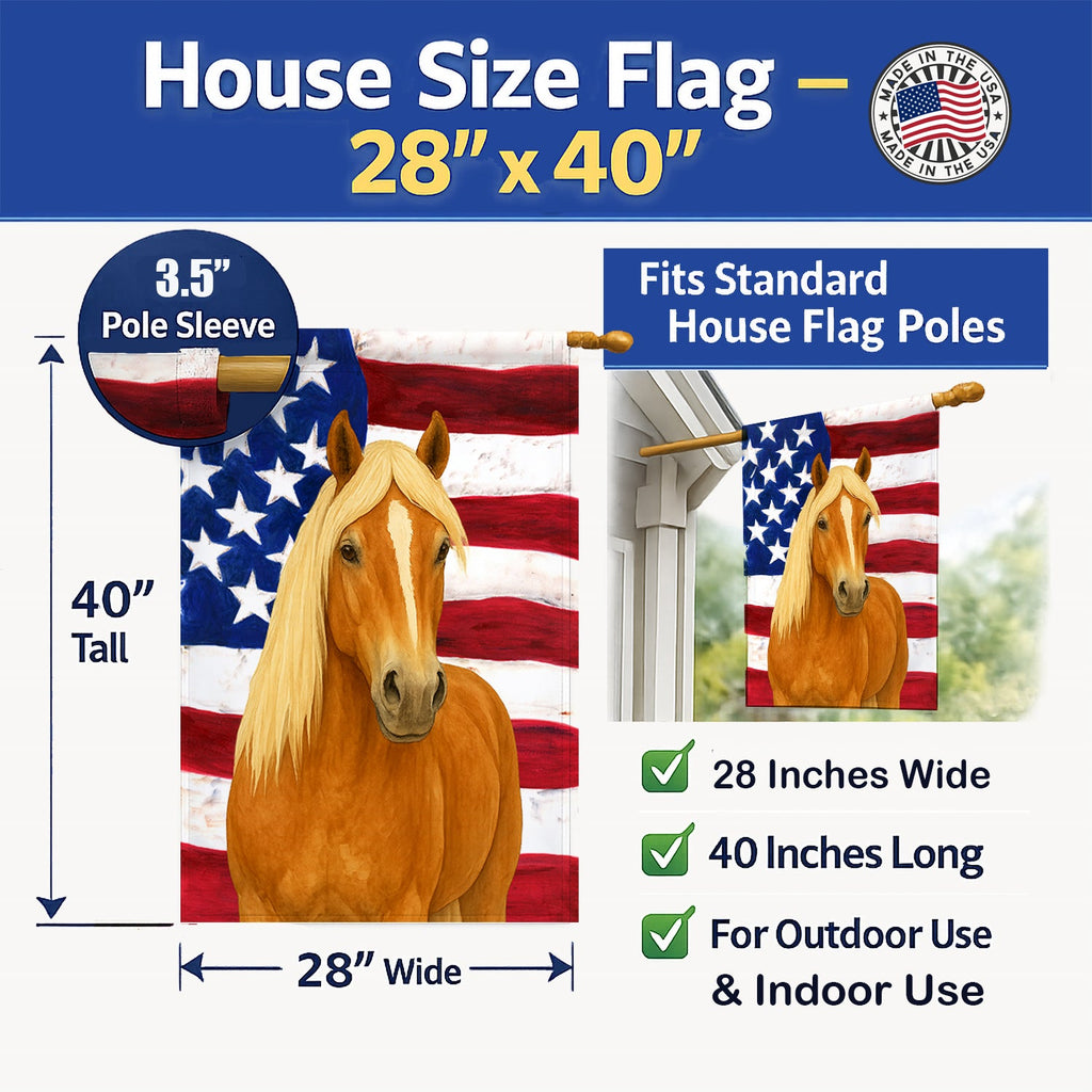 Chestnut Haflinger Horse with Flaxen Mane American House Flag 28x40 Porch Sleeve Pole Decorative Outside Yard Banner Artwork Wall Hanging, Polyester