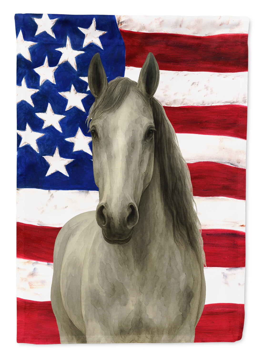 Gray Hanoverian Horse American House Flag 28x40 Porch Sleeve Pole Decorative Outside Yard Banner Artwork Wall Hanging, Polyester