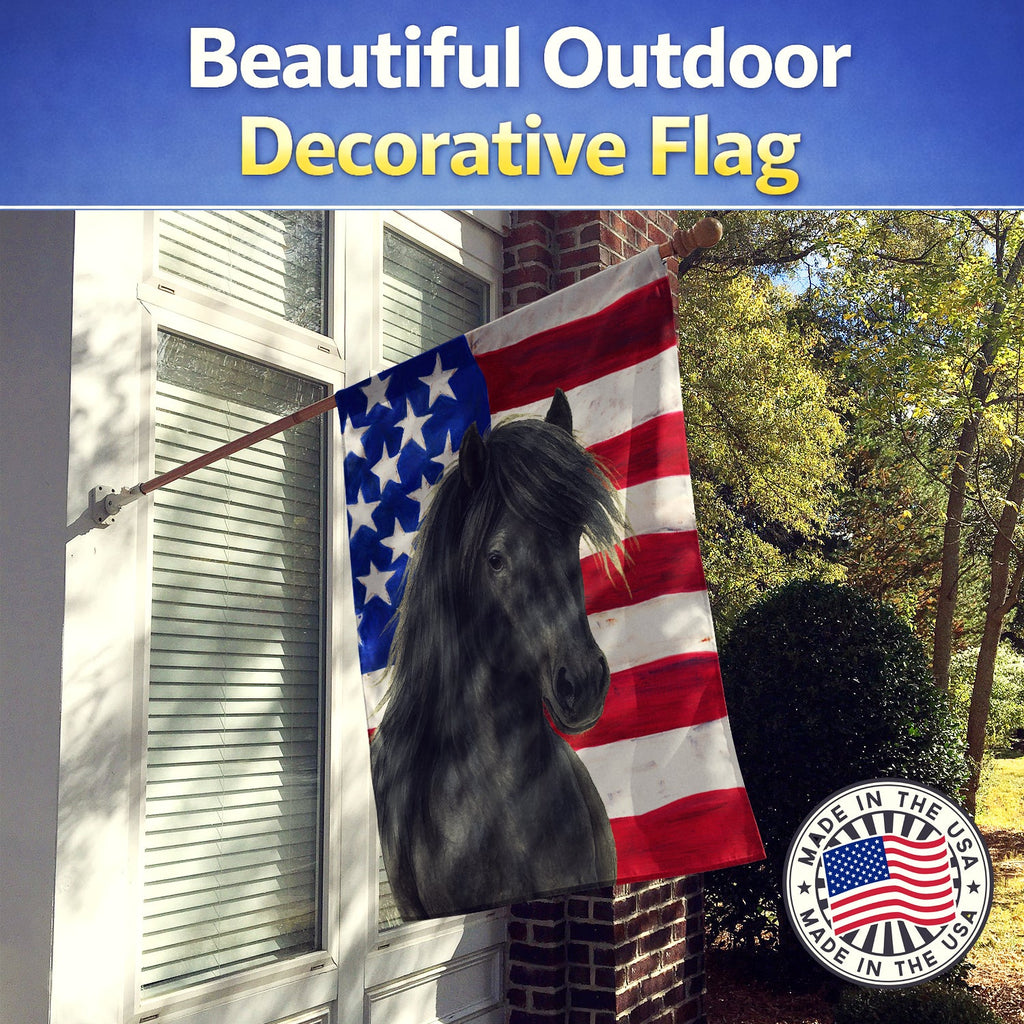 Black Icelandic Horse American House Flag 28x40 Porch Sleeve Pole Decorative Outside Yard Banner Artwork Wall Hanging, Polyester