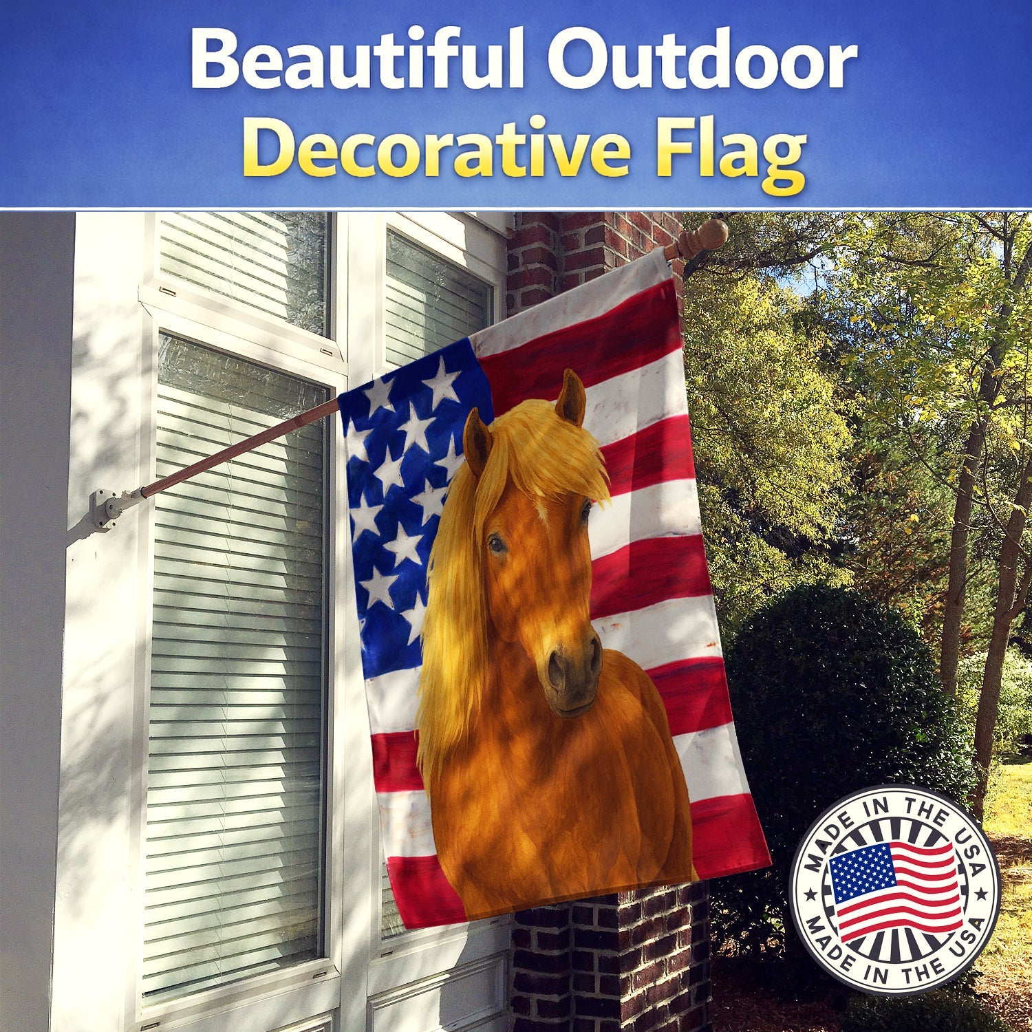 Chestnut Icelandic Horse with Flaxen Mane American House Flag 28x40 Porch Sleeve Pole Decorative Outside Yard Banner Artwork Wall Hanging, Polyester