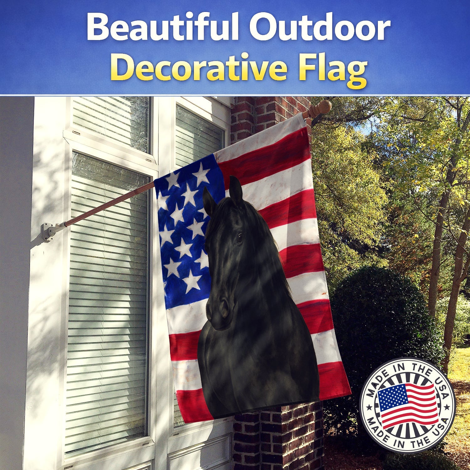 Black Missouri Fox Trotter Horse American House Flag 28x40 Porch Sleeve Pole Decorative Outside Yard Banner Artwork Wall Hanging, Polyester