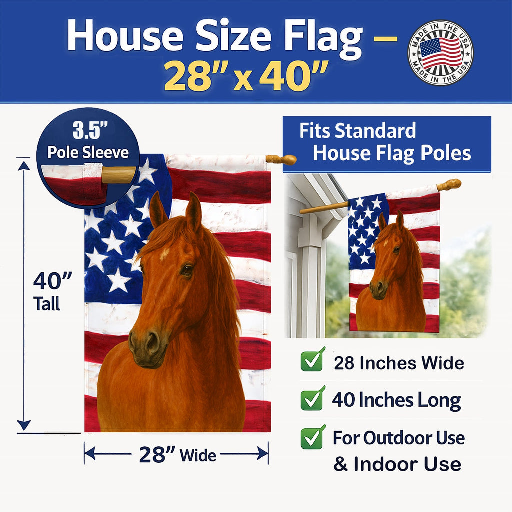 Sorrel Missouri Fox Trotter Horse American House Flag 28x40 Porch Sleeve Pole Decorative Outside Yard Banner Artwork Wall Hanging, Polyester