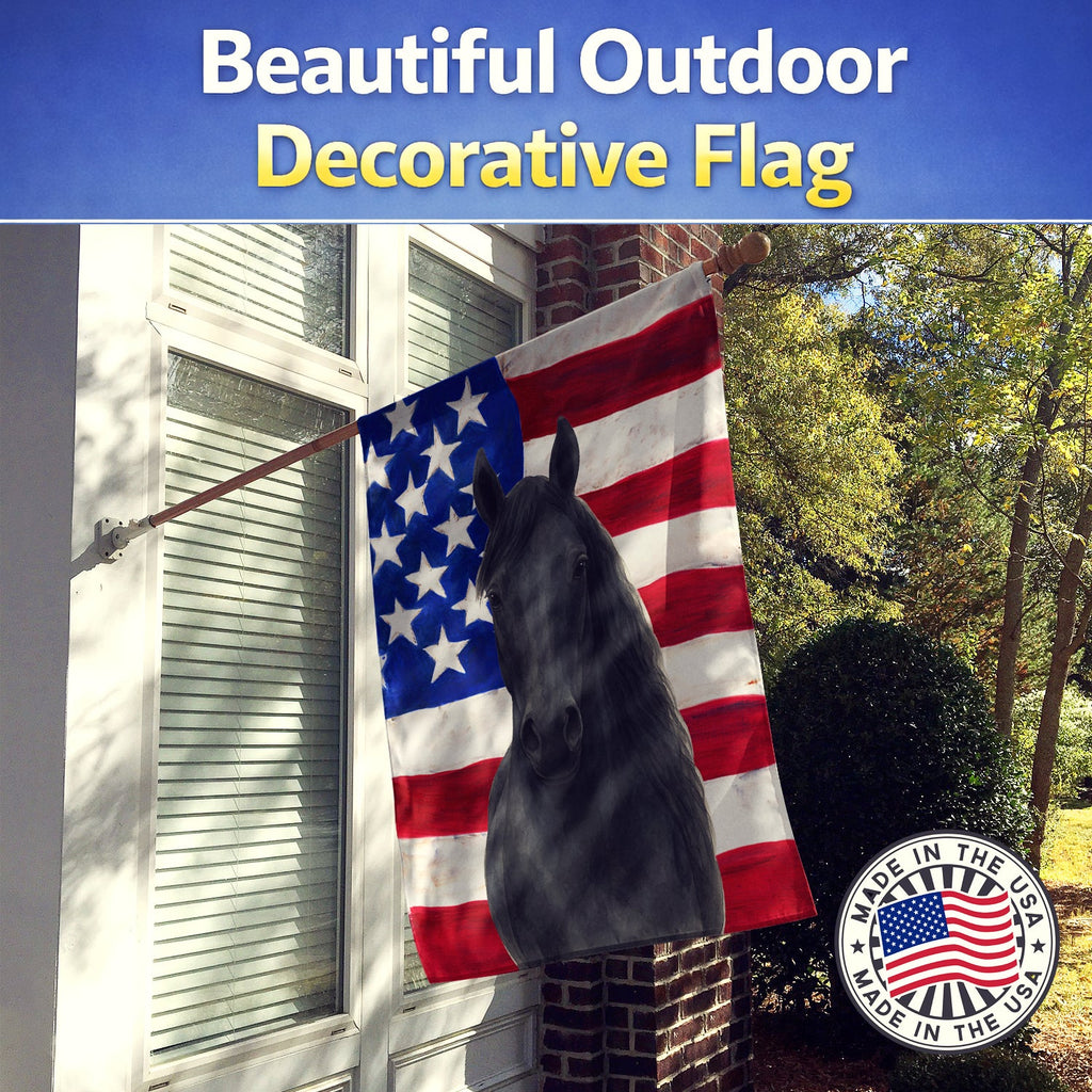 Black Morgan Horse American House Flag 28x40 Porch Sleeve Pole Decorative Outside Yard Banner Artwork Wall Hanging, Polyester
