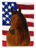 Bay Mustang Horse American House Flag 28x40 Porch Sleeve Pole Decorative Outside Yard Banner Artwork Wall Hanging, Polyester