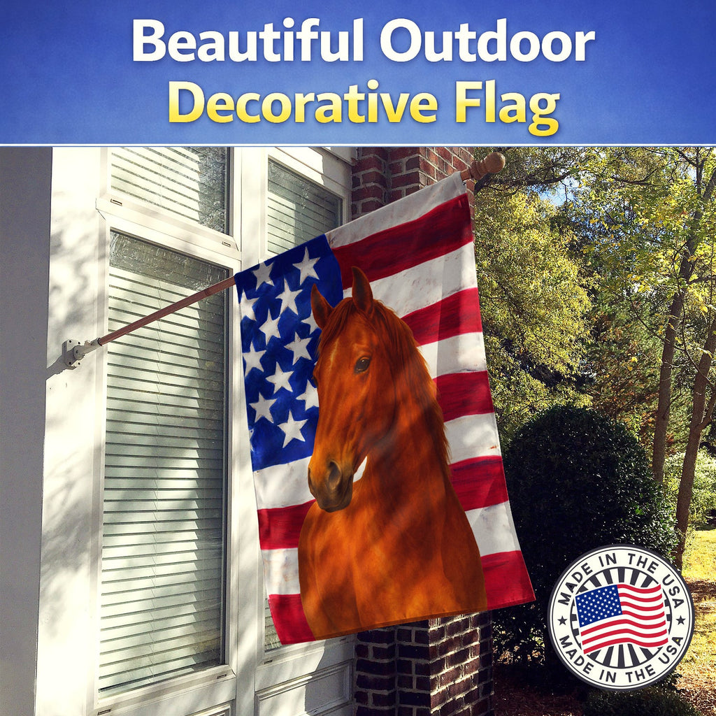 Chestnut Mustang Horse American House Flag 28x40 Porch Sleeve Pole Decorative Outside Yard Banner Artwork Wall Hanging, Polyester