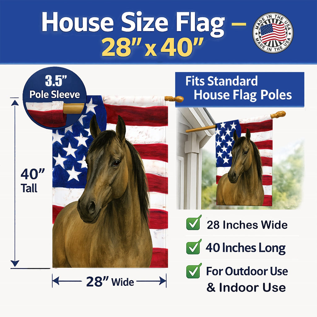 Grulla Mustang Horse American House Flag 28x40 Porch Sleeve Pole Decorative Outside Yard Banner Artwork Wall Hanging, Polyester
