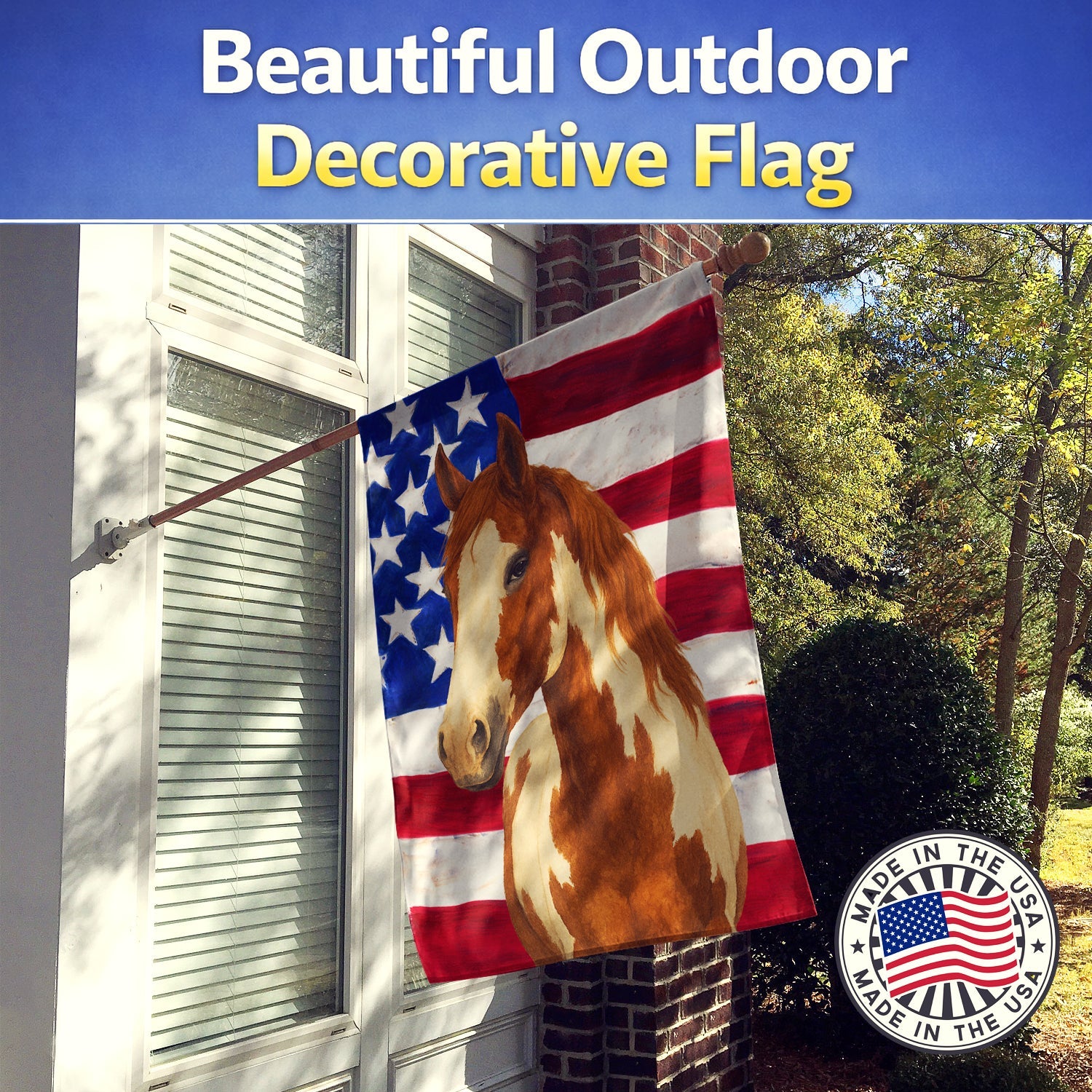Chestnut Overo Paint Horse American House Flag 28x40 Porch Sleeve Pole Decorative Outside Yard Banner Artwork Wall Hanging, Polyester