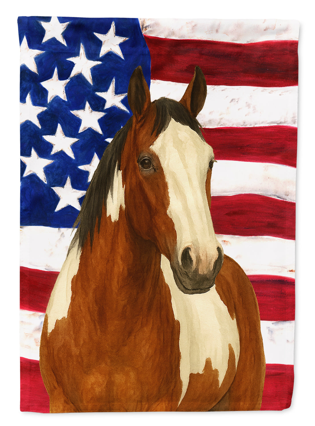 Overo Paint Horse American House Flag 28x40 Porch Sleeve Pole Decorative Outside Yard Banner Artwork Wall Hanging, Polyester