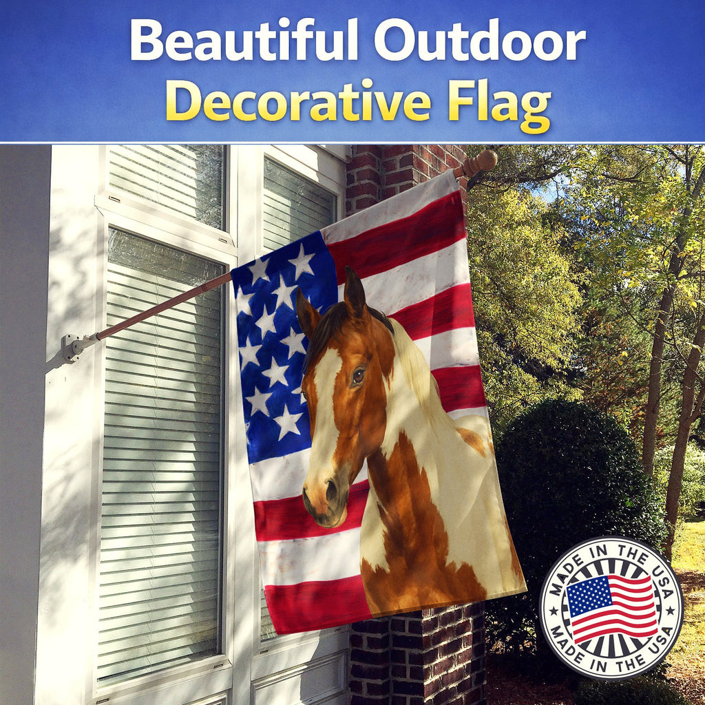 Bay Sabino Paint Horse American House Flag 28x40 Porch Sleeve Pole Decorative Outside Yard Banner Artwork Wall Hanging, Polyester