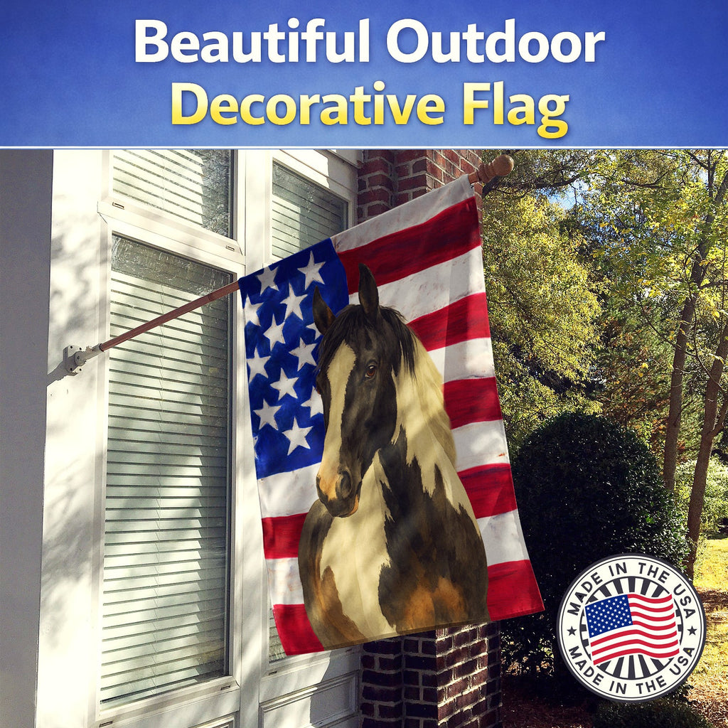 Black Tobiano Paint Horse American House Flag 28x40 Porch Sleeve Pole Decorative Outside Yard Banner Artwork Wall Hanging, Polyester