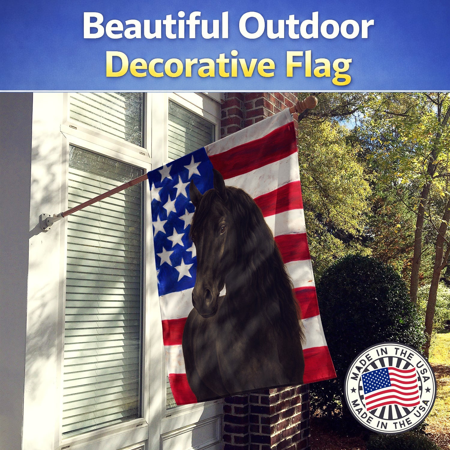 Black Paso Fino Horse American House Flag 28x40 Porch Sleeve Pole Decorative Outside Yard Banner Artwork Wall Hanging, Polyester