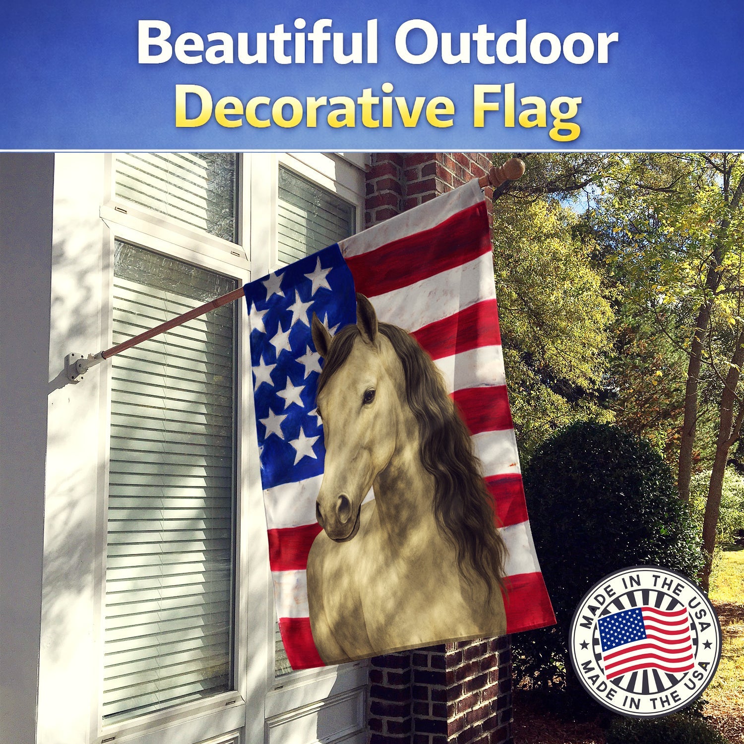 Gray Paso Fino Horse American House Flag 28x40 Porch Sleeve Pole Decorative Outside Yard Banner Artwork Wall Hanging, Polyester