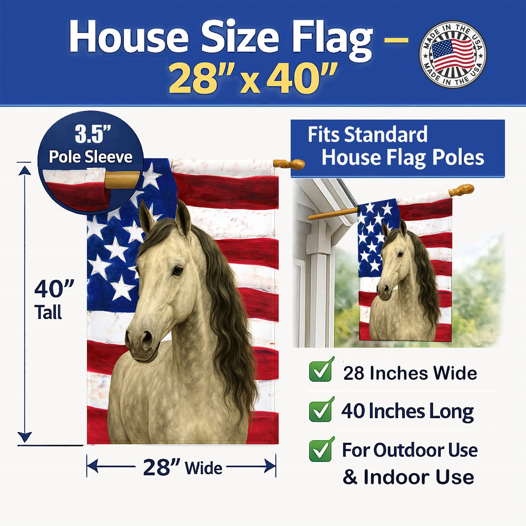 Gray Paso Fino Horse American House Flag 28x40 Porch Sleeve Pole Decorative Outside Yard Banner Artwork Wall Hanging, Polyester
