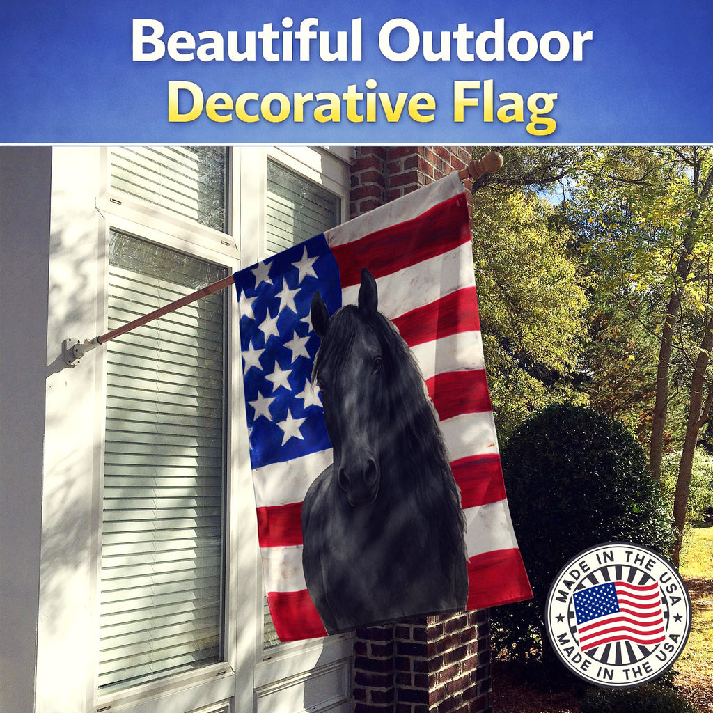 Black Percheron Horse American House Flag 28x40 Porch Sleeve Pole Decorative Outside Yard Banner Artwork Wall Hanging, Polyester