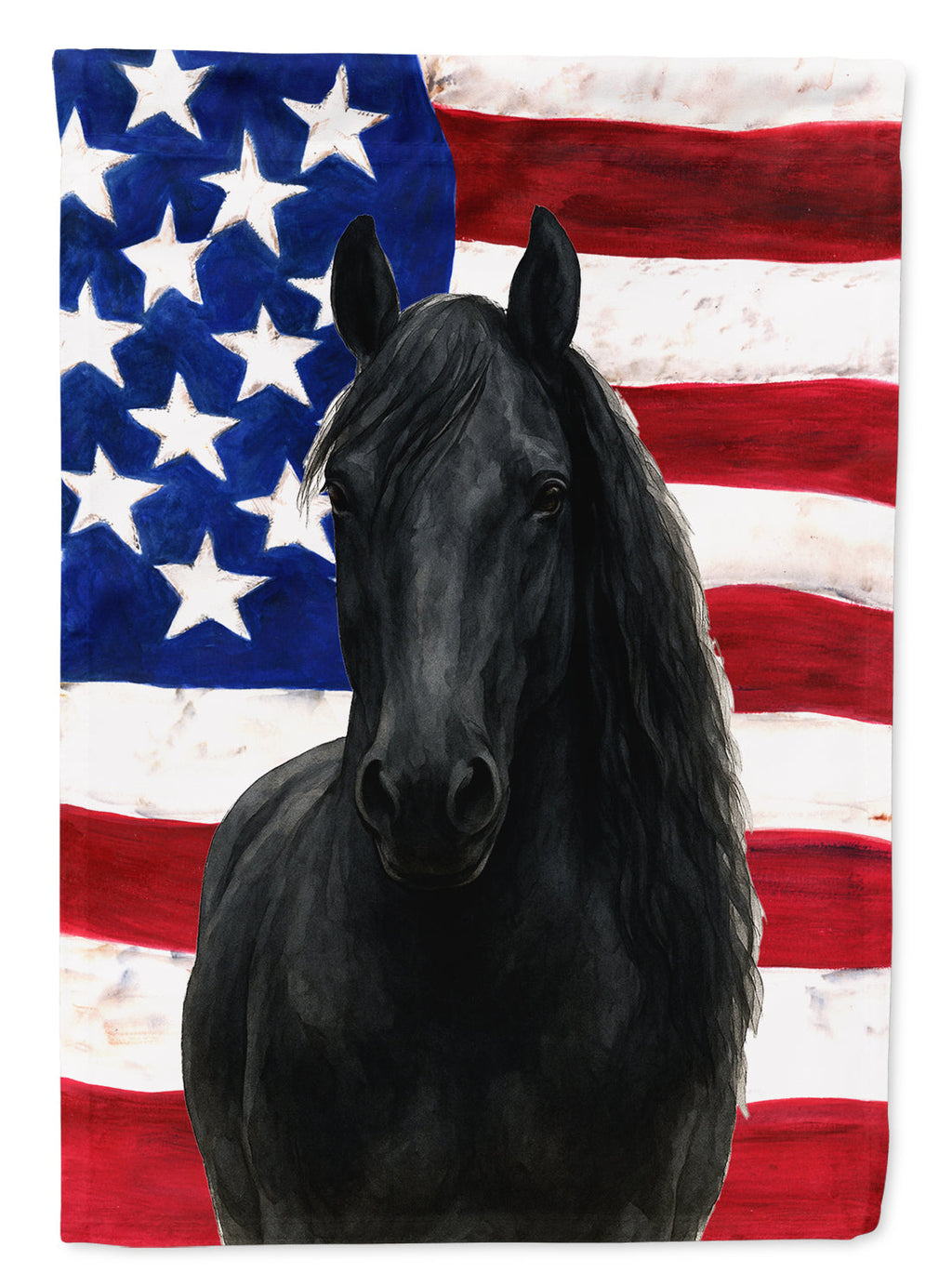 Black Percheron Horse American House Flag 28x40 Porch Sleeve Pole Decorative Outside Yard Banner Artwork Wall Hanging, Polyester