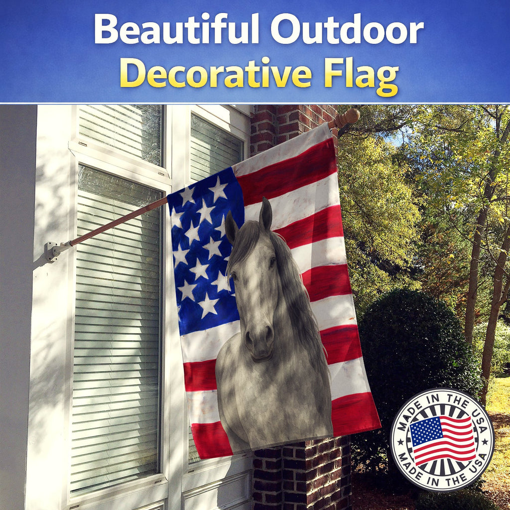 Gray Percheron Horse American House Flag 28x40 Porch Sleeve Pole Decorative Outside Yard Banner Artwork Wall Hanging, Polyester