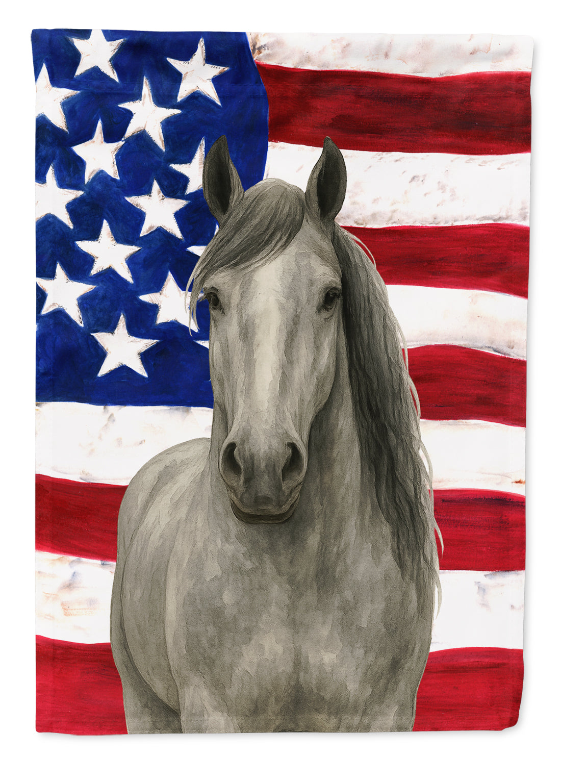 Gray Percheron Horse American House Flag 28x40 Porch Sleeve Pole Decorative Outside Yard Banner Artwork Wall Hanging, Polyester