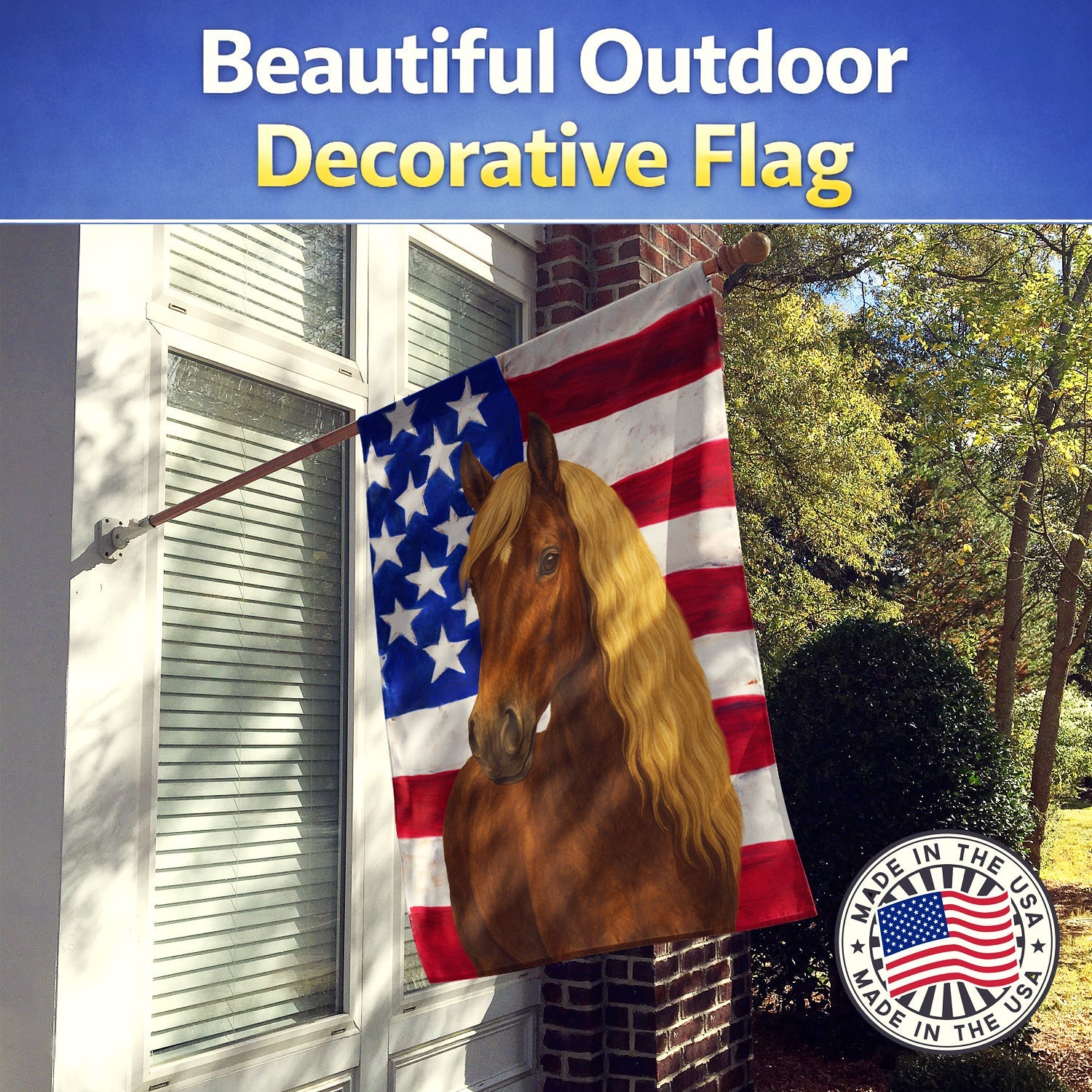 Chocolate Rocky Mountain Horse with Flaxen Mane American House Flag 28x40 Porch Sleeve Pole Decorative Outside Yard Banner Artwork Wall Hanging, Polyester