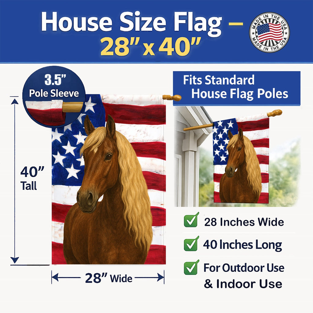 Chocolate Rocky Mountain Horse with Flaxen Mane American House Flag 28x40 Porch Sleeve Pole Decorative Outside Yard Banner Artwork Wall Hanging, Polyester