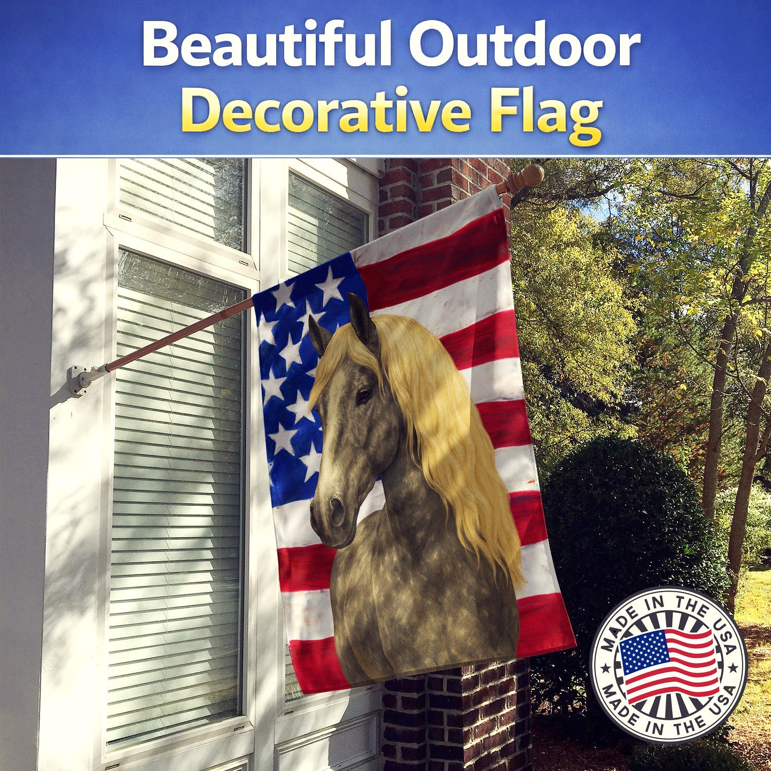 Silver Dapple Rocky Mountain Horse American House Flag 28x40 Porch Sleeve Pole Decorative Outside Yard Banner Artwork Wall Hanging, Polyester
