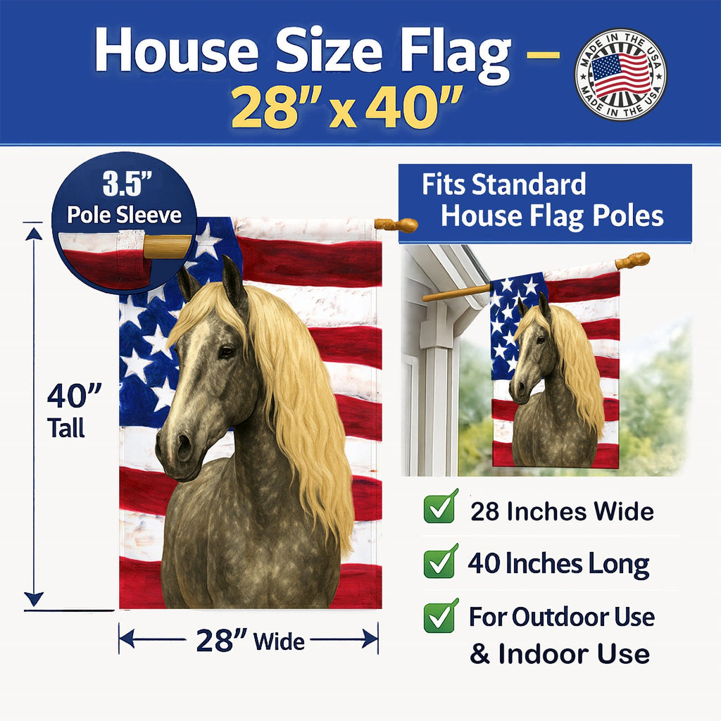 Silver Dapple Rocky Mountain Horse American House Flag 28x40 Porch Sleeve Pole Decorative Outside Yard Banner Artwork Wall Hanging, Polyester