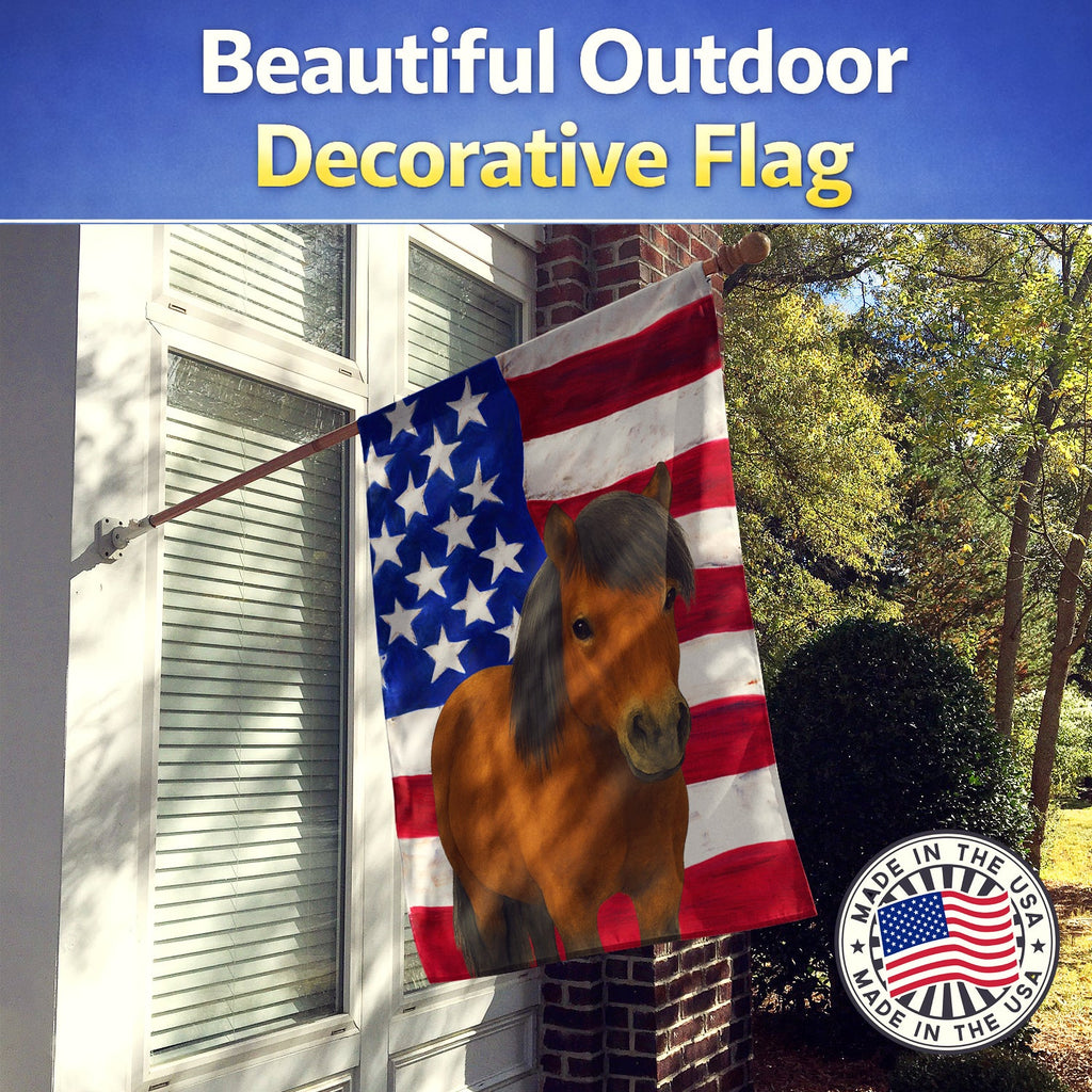 Bay Shetland Pony American House Flag 28x40 Porch Sleeve Pole Decorative Outside Yard Banner Artwork Wall Hanging, Polyester