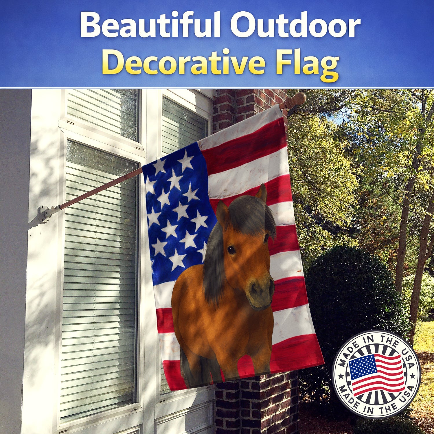 Bay Shetland Pony American House Flag 28x40 Porch Sleeve Pole Decorative Outside Yard Banner Artwork Wall Hanging, Polyester