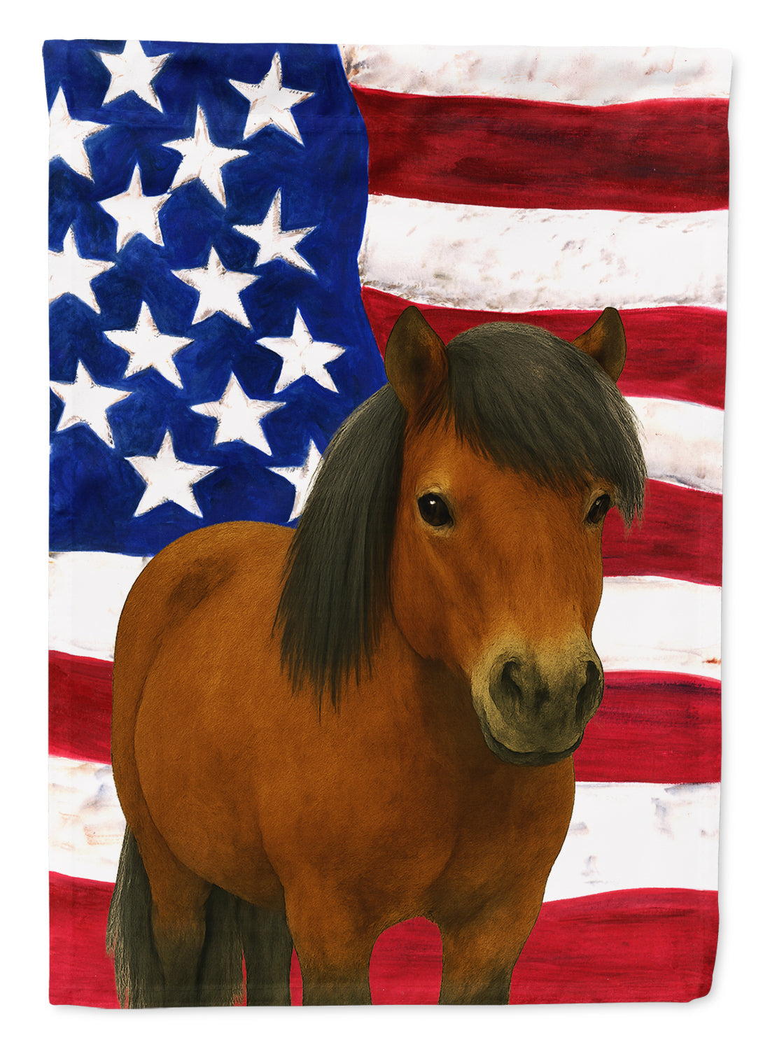 Bay Shetland Pony American House Flag 28x40 Porch Sleeve Pole Decorative Outside Yard Banner Artwork Wall Hanging, Polyester