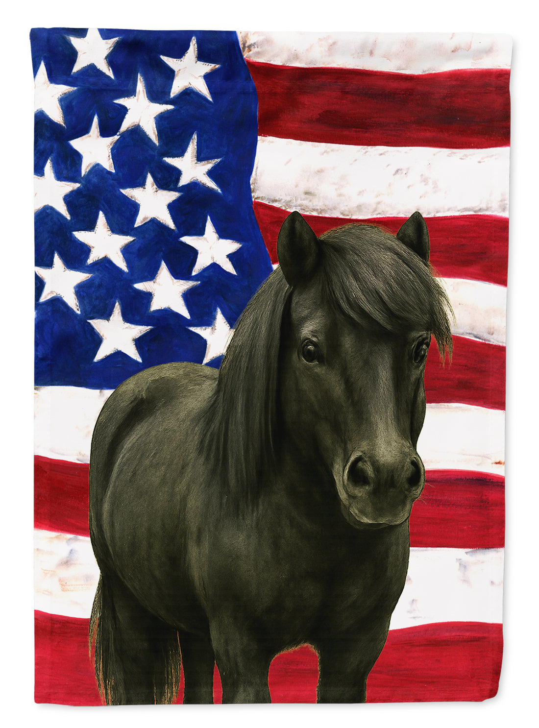 Black Shetland Pony American House Flag 28x40 Porch Sleeve Pole Decorative Outside Yard Banner Artwork Wall Hanging, Polyester