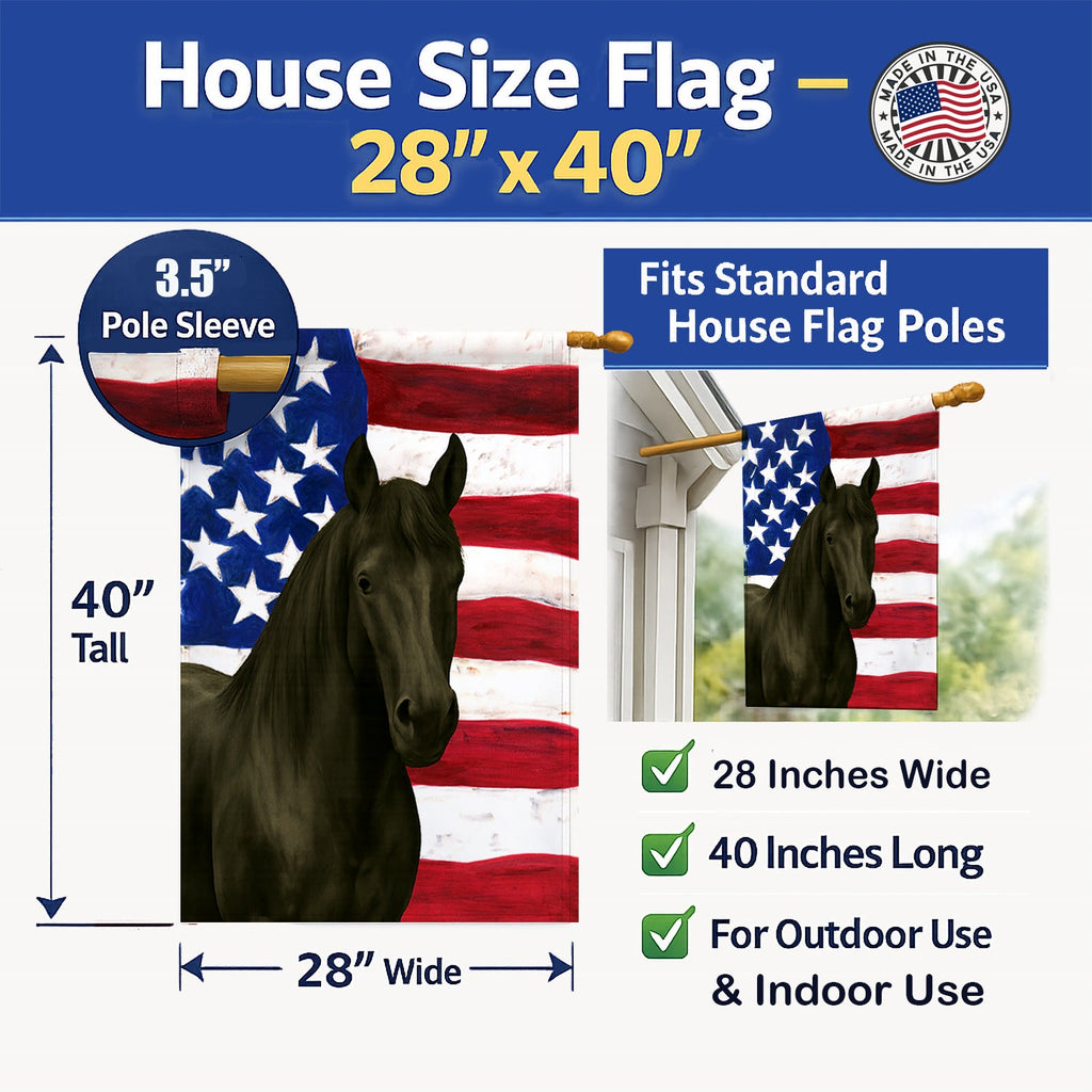 Black Tennessee Walking Horse American House Flag 28x40 Porch Sleeve Pole Decorative Outside Yard Banner Artwork Wall Hanging, Polyester