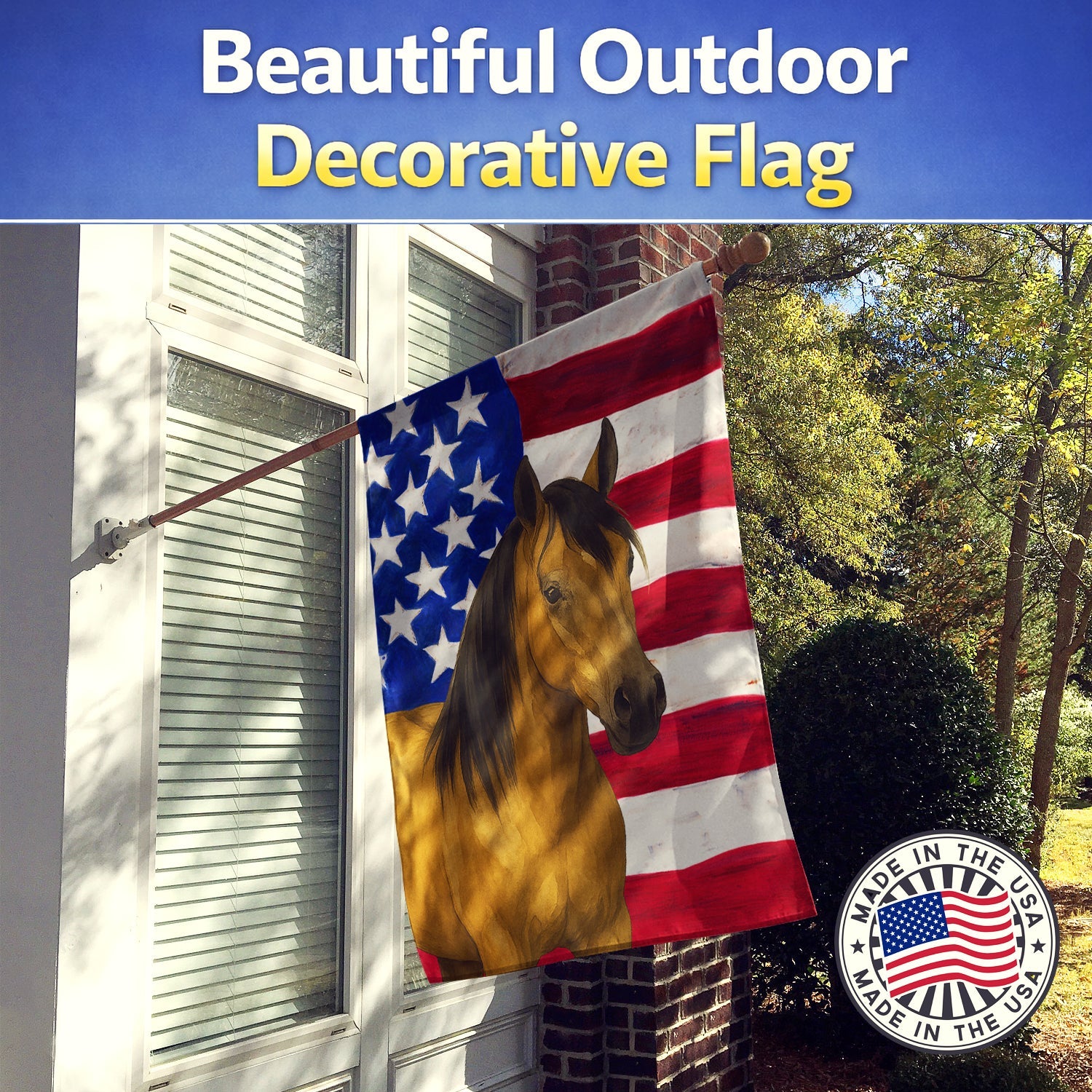 Buckskin Tennessee Walking Horse American House Flag 28x40 Porch Sleeve Pole Decorative Outside Yard Banner Artwork Wall Hanging, Polyester