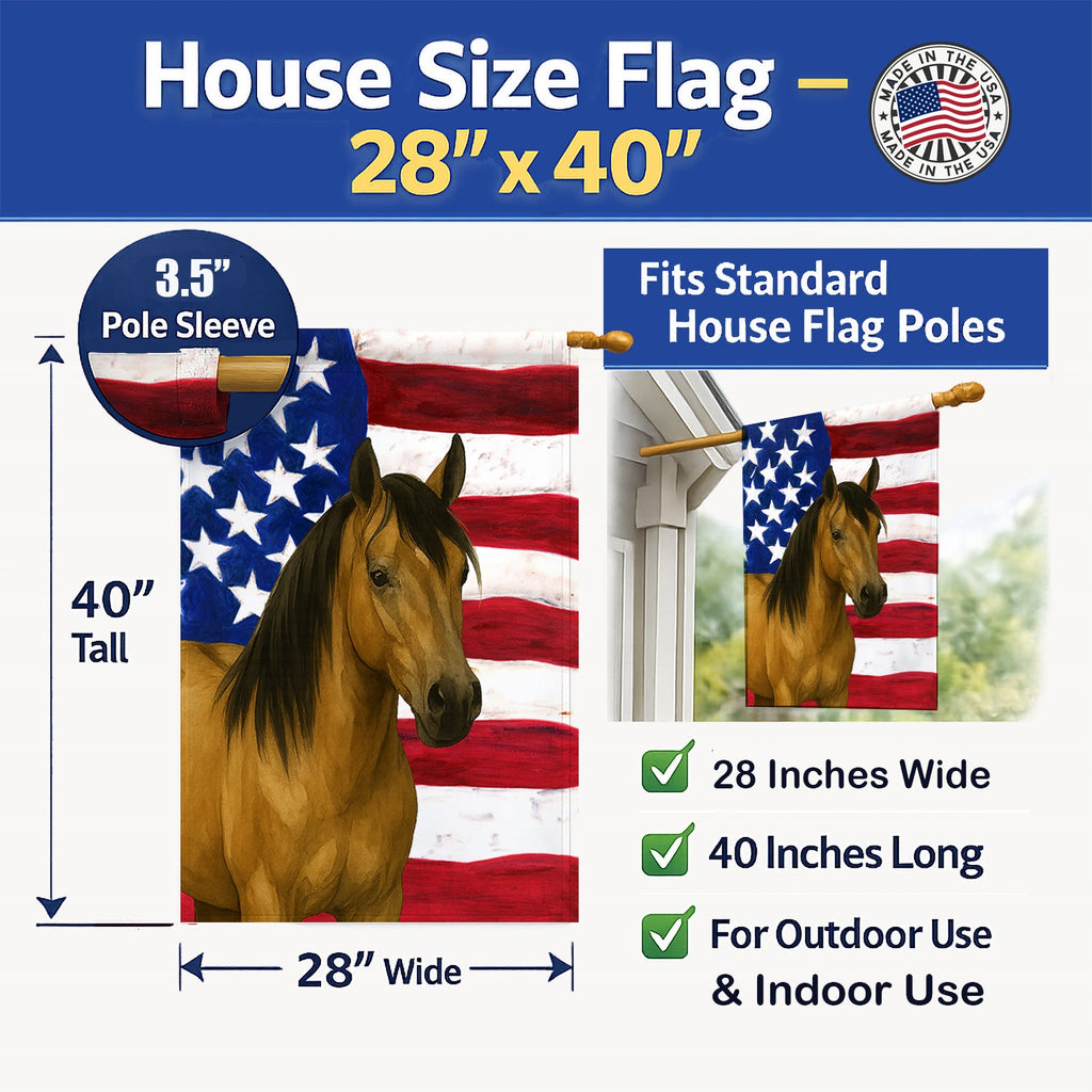 Buckskin Tennessee Walking Horse American House Flag 28x40 Porch Sleeve Pole Decorative Outside Yard Banner Artwork Wall Hanging, Polyester