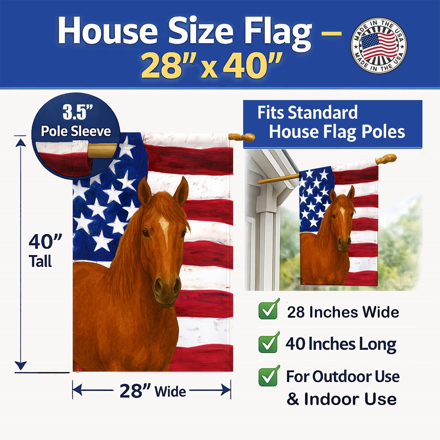 Chestnut Tennessee Walking Horse American House Flag 28x40 Porch Sleeve Pole Decorative Outside Yard Banner Artwork Wall Hanging, Polyester