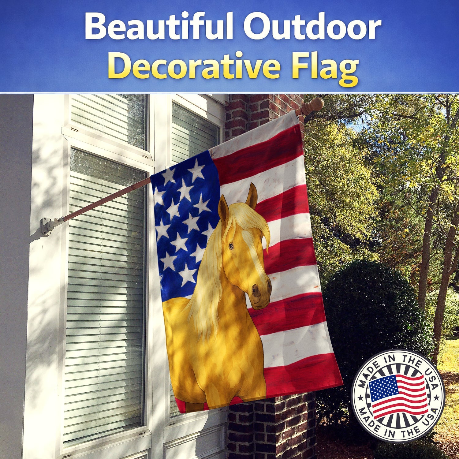 Palomino Tennessee Walking Horse American House Flag 28x40 Porch Sleeve Pole Decorative Outside Yard Banner Artwork Wall Hanging, Polyester