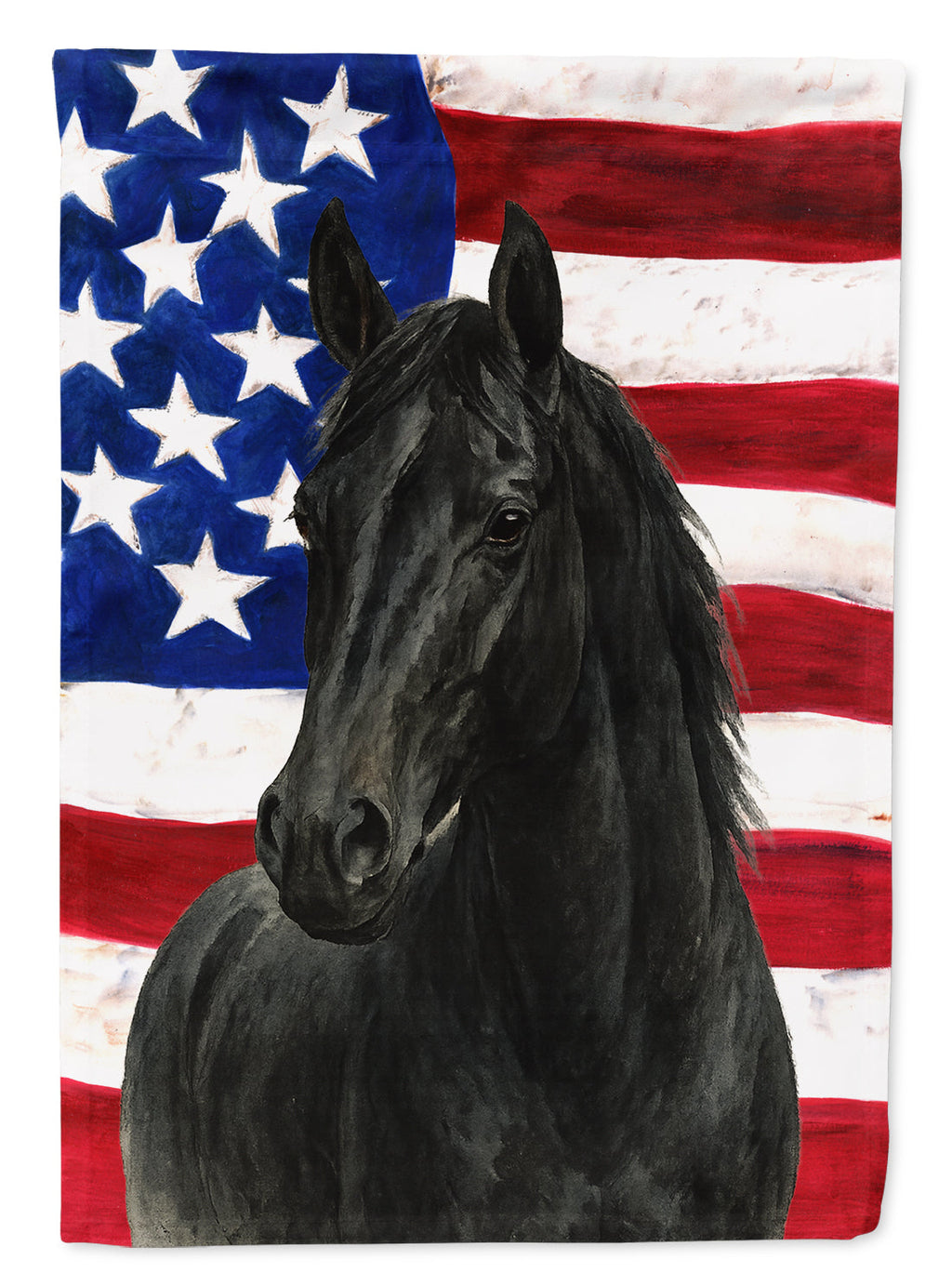 Black Thoroughbred Horse American House Flag 28x40 Porch Sleeve Pole Decorative Outside Yard Banner Artwork Wall Hanging, Polyester