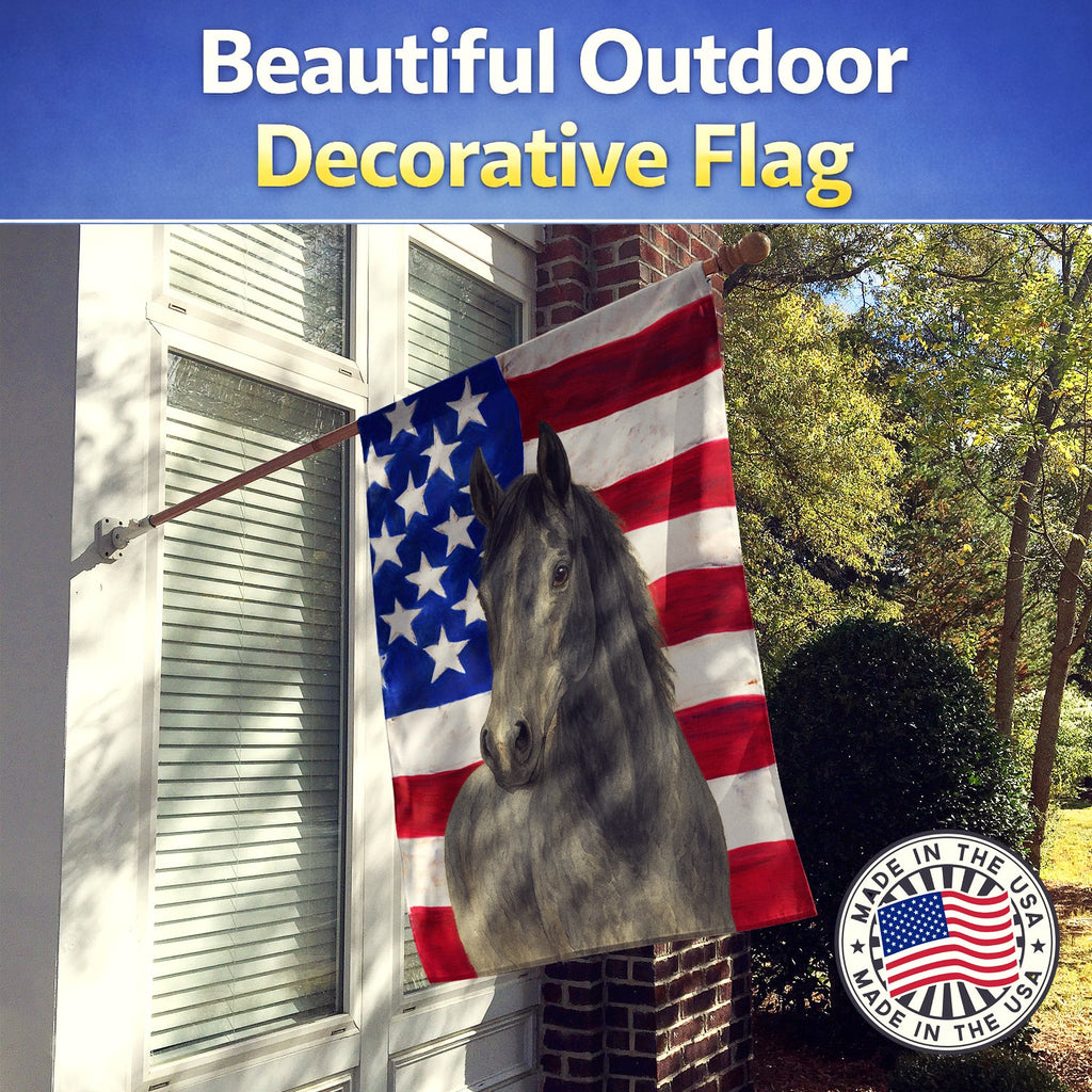 Gray Thoroughbred Horse American House Flag 28x40 Porch Sleeve Pole Decorative Outside Yard Banner Artwork Wall Hanging, Polyester