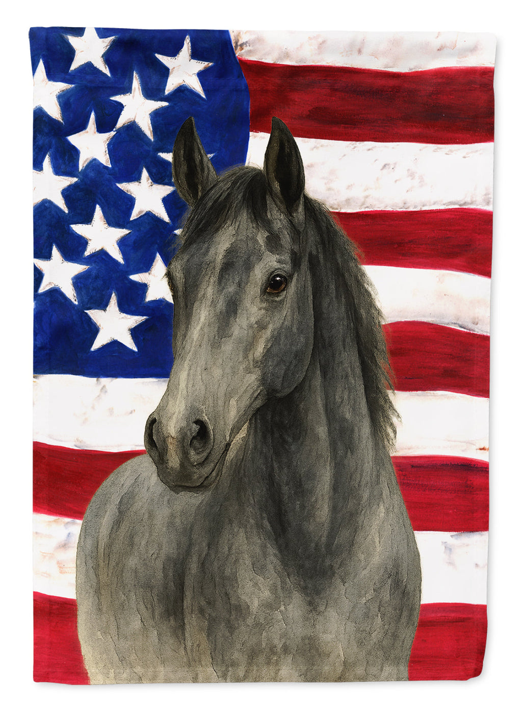 Gray Thoroughbred Horse American House Flag 28x40 Porch Sleeve Pole Decorative Outside Yard Banner Artwork Wall Hanging, Polyester
