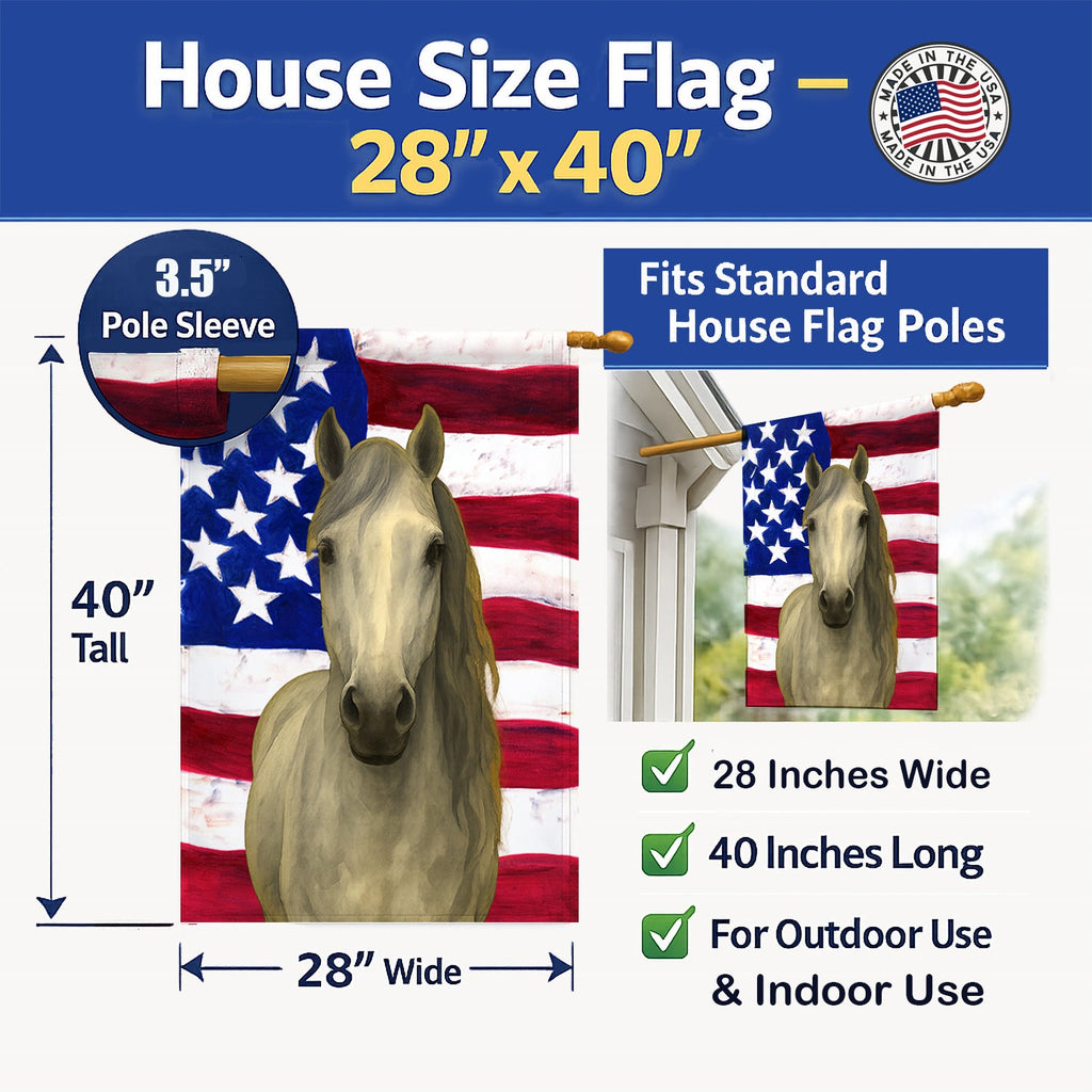 Gray Welsh Pony American House Flag 28x40 Porch Sleeve Pole Decorative Outside Yard Banner Artwork Wall Hanging, Polyester