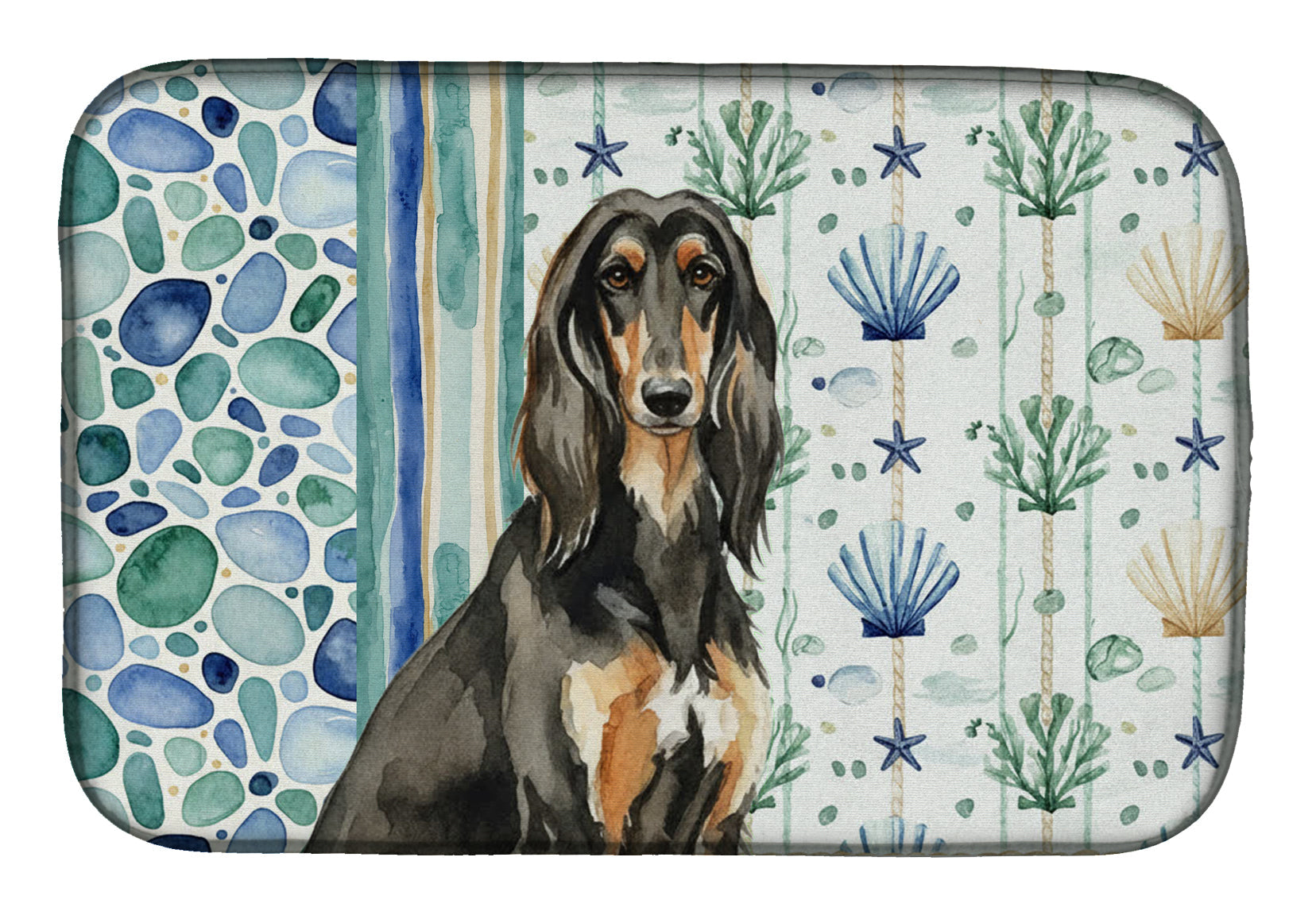 Black & Tan Afghan Hound Coastal Sea Glass Dish Drying Mat Absorbent Dish Drying Mat Pad for Kitchen Counter Dish Drainer Mat for Countertop, 14 x 21", Multicolor