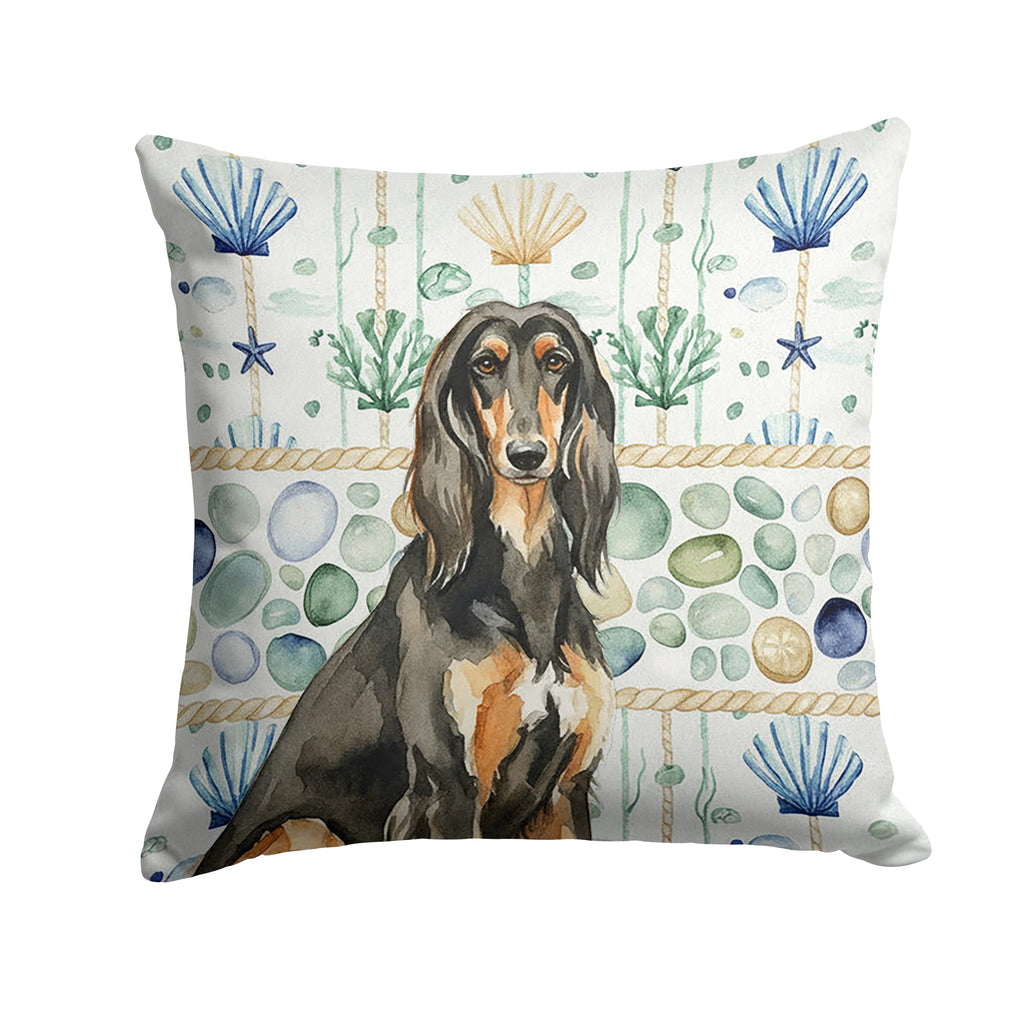 Black & Tan Afghan Hound Coastal Sea Glass Decorative Throw Pillow 18x18 Indoor Outdoor Accent Cushion, Fabric Cover with Insert for Sofa, Bed, Porch & Living Room