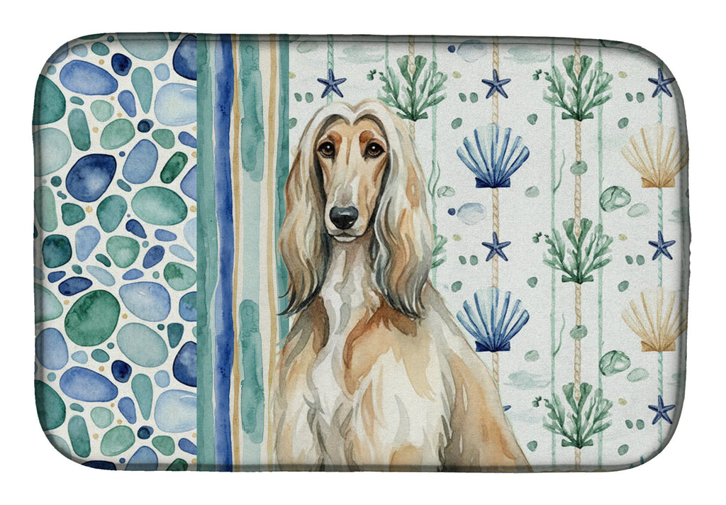 Afghan Hound Coastal Sea Glass Dish Drying Mat Absorbent Dish Drying Mat Pad for Kitchen Counter Dish Drainer Mat for Countertop, 14 x 21", Multicolor