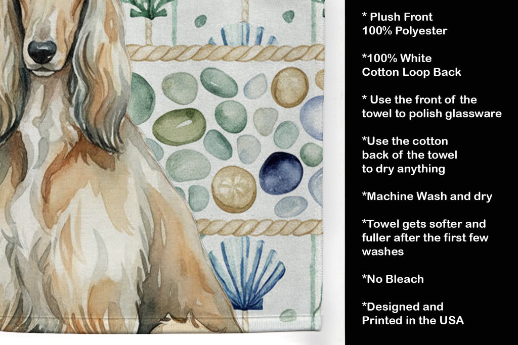 Afghan Hound Coastal Sea Glass Kitchen Towel Velour Plush Front and Cotton Loop Back Machine Washable