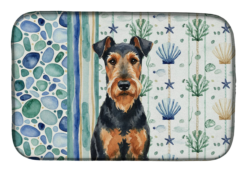 Airedale Terrier Coastal Sea Glass Dish Drying Mat Absorbent Dish Drying Mat Pad for Kitchen Counter Dish Drainer Mat for Countertop, 14 x 21", Multicolor