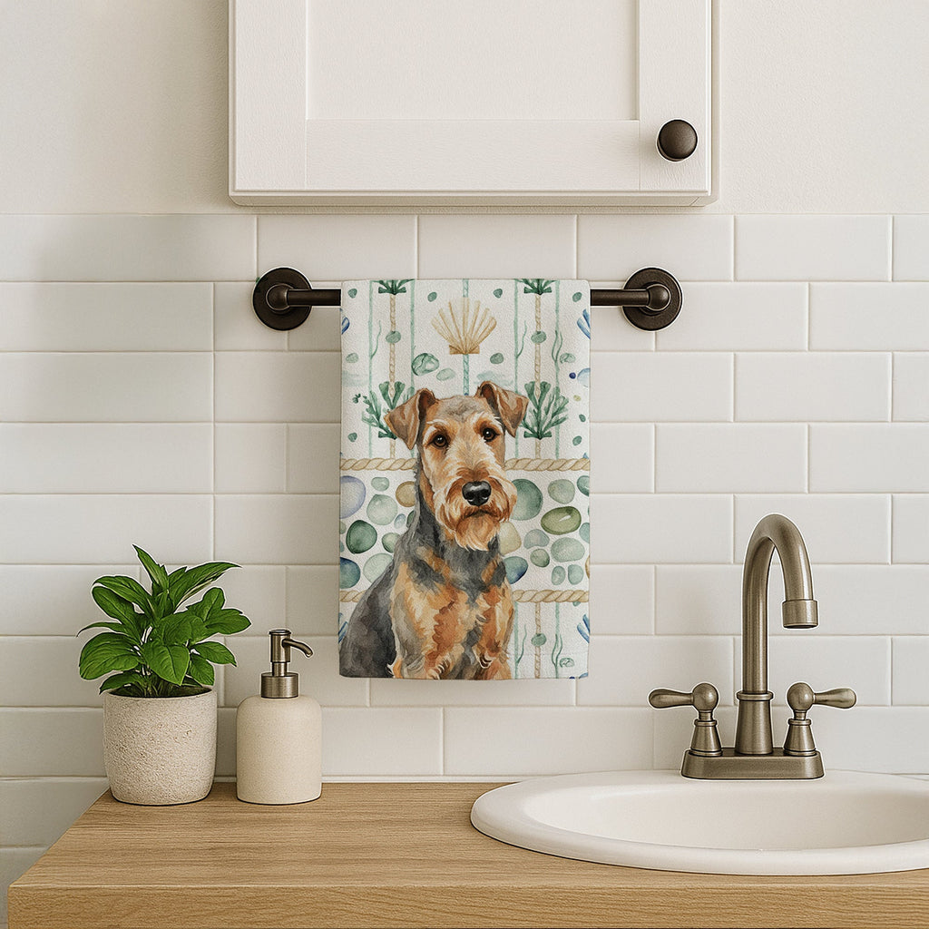 Grizzle Airedale Terrier Coastal Sea Glass Kitchen Towel Velour Plush Front and Cotton Loop Back Machine Washable