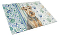 Grizzle Airedale Terrier Coastal Sea Glass Cutting Board Tempered Glass Kitchen Cutting Surface, Heat Resistant Chopping, Non-Slip Feet, Food Prep & Serving