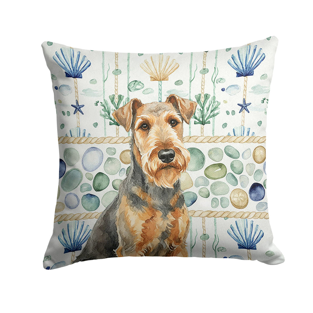 Grizzle Airedale Terrier Coastal Sea Glass Decorative Throw Pillow 18x18 Indoor Outdoor Accent Cushion, Fabric Cover with Insert for Sofa, Bed, Porch & Living Room