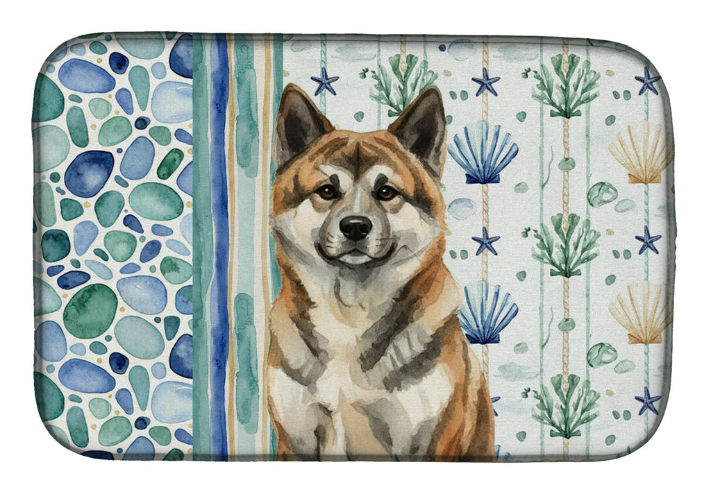 Brindle Akita Coastal Sea Glass Dish Drying Mat Absorbent Dish Drying Mat Pad for Kitchen Counter Dish Drainer Mat for Countertop, 14 x 21", Multicolor