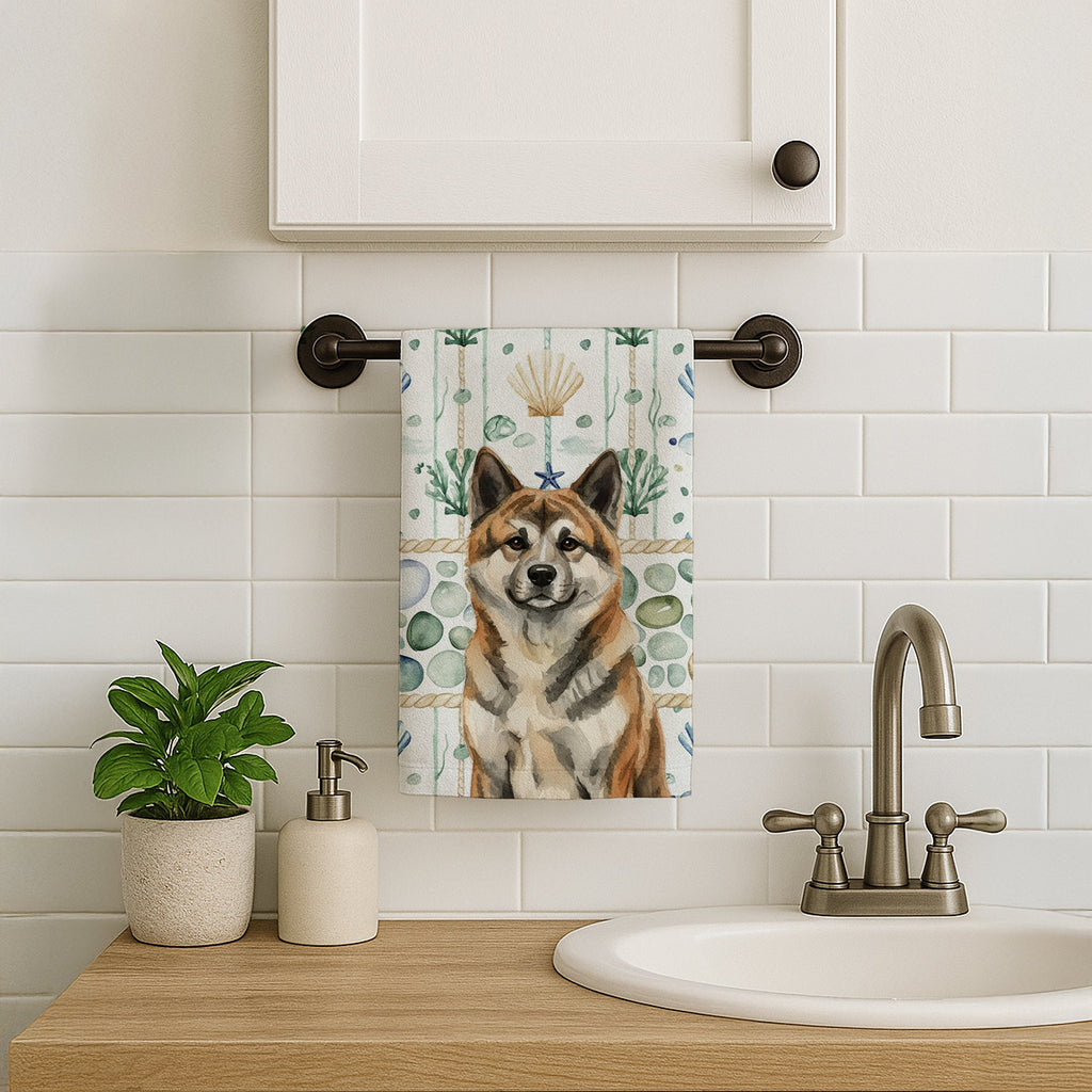 Brindle Akita Coastal Sea Glass Kitchen Towel Velour Plush Front and Cotton Loop Back Machine Washable